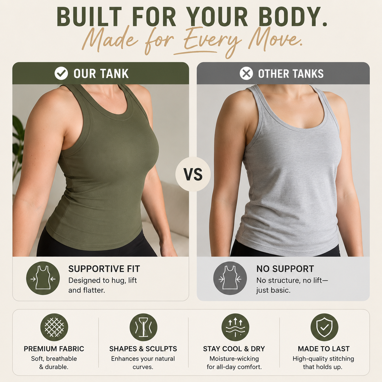Women’s Ribbed Tank Top with Built-In Bra