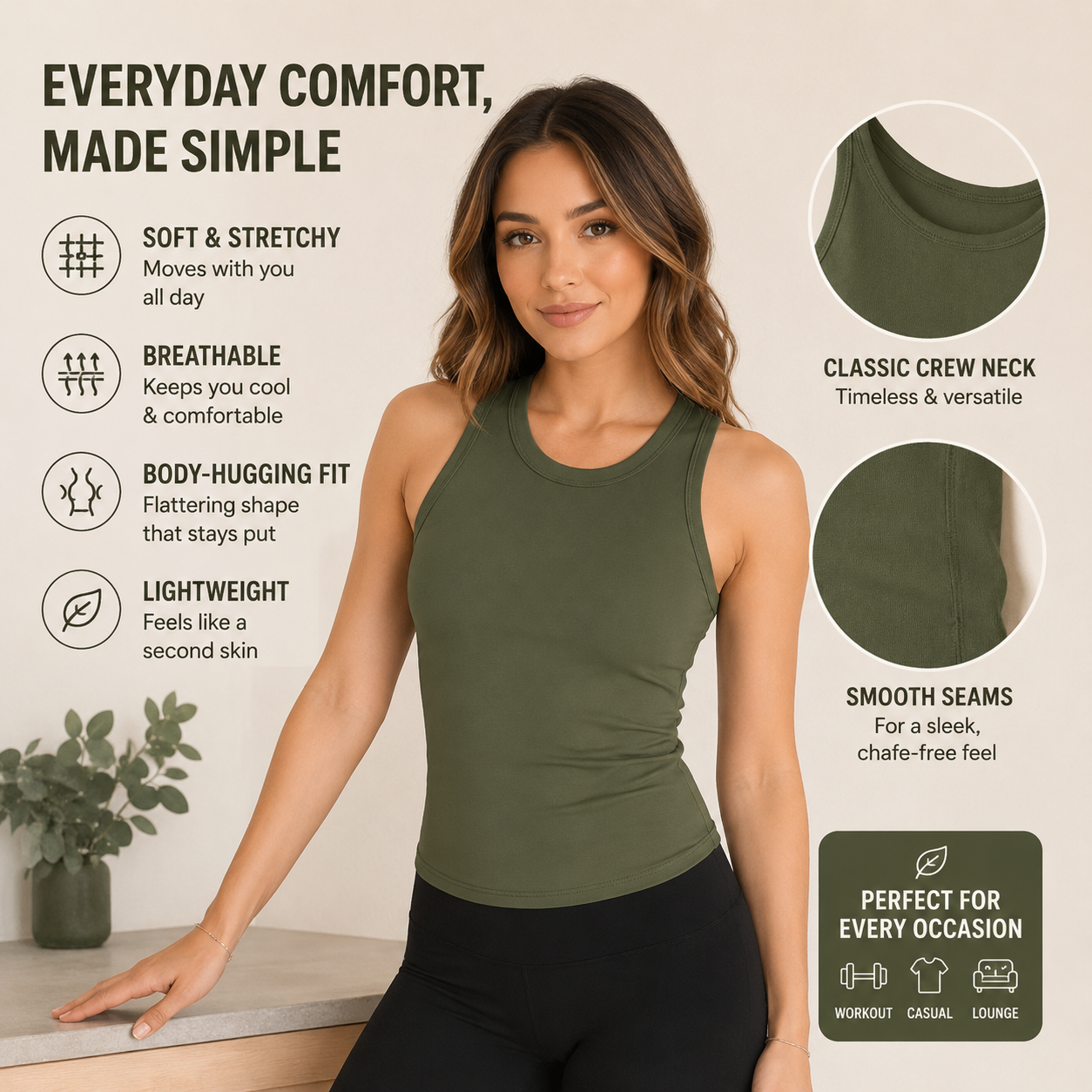 Women’s Ribbed Tank Top with Built-In Bra