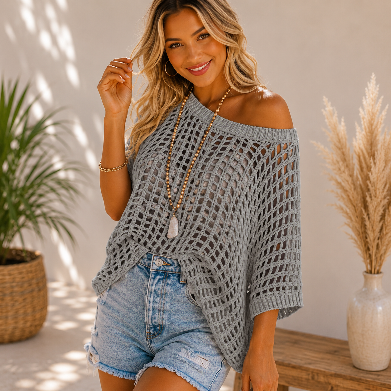 BareBelle™ Lightweight Crochet Knit Coverup Top